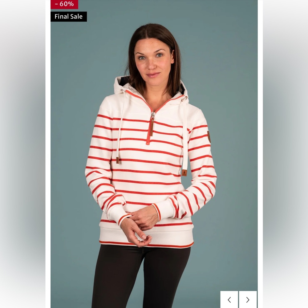 Wanakome Sanguine Stripe Half Zip Red/White/Blue Hoodie Sweater, Medium